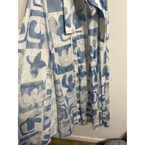 Finley Chantel Shirt Maxi Dress Blue White Abstract Print Belted size Medium - Picture 5 of 12